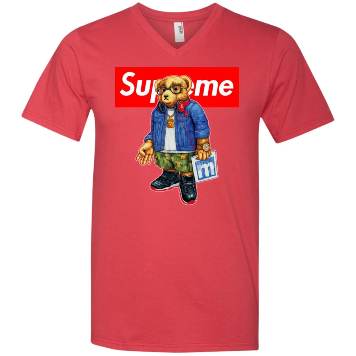 Supreme Bear Style Music T-shirt Men V-Neck T-Shirt