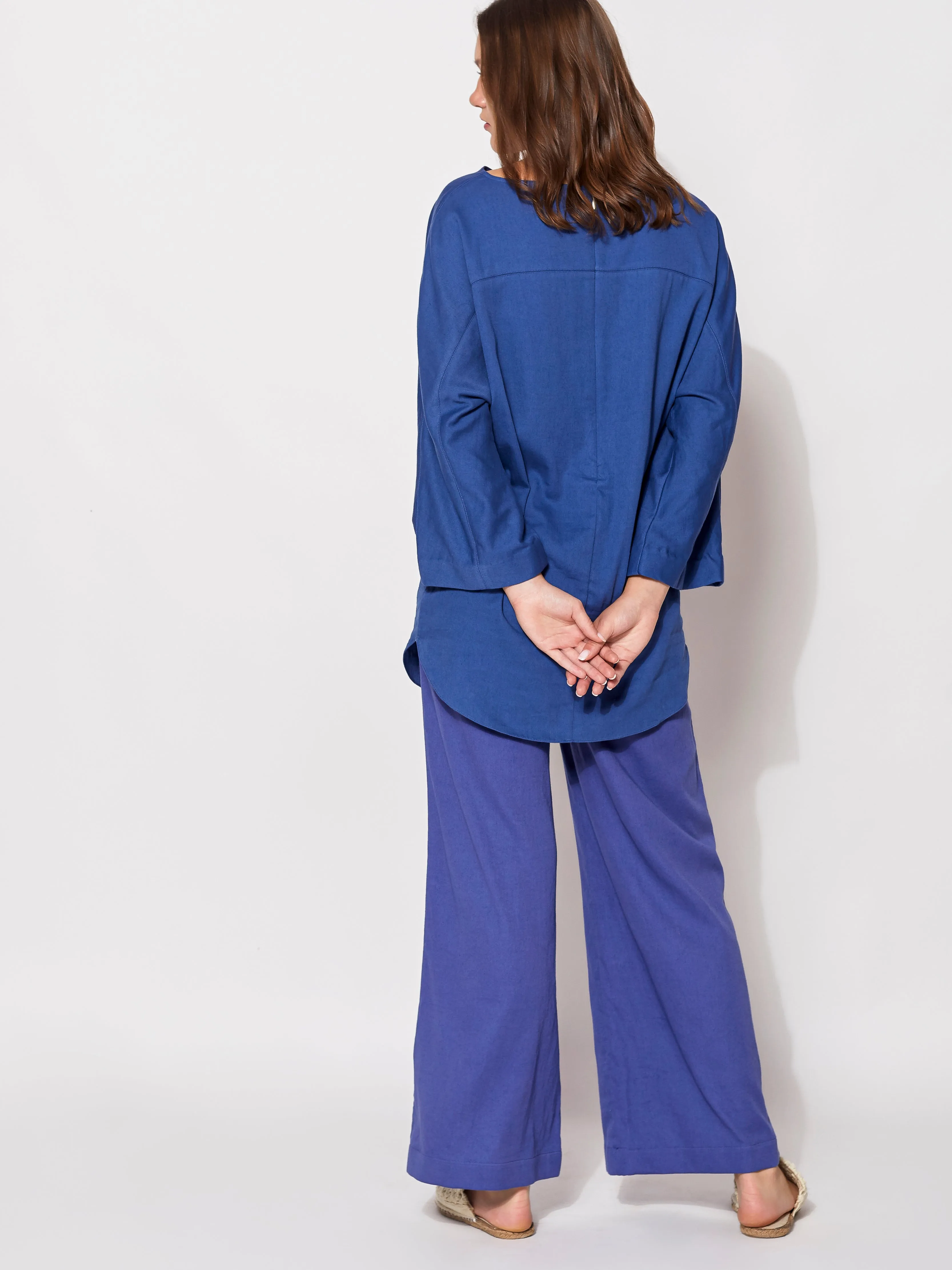 Sustainable Organic Darya Blue-Purple Wide-leg Lounge Set