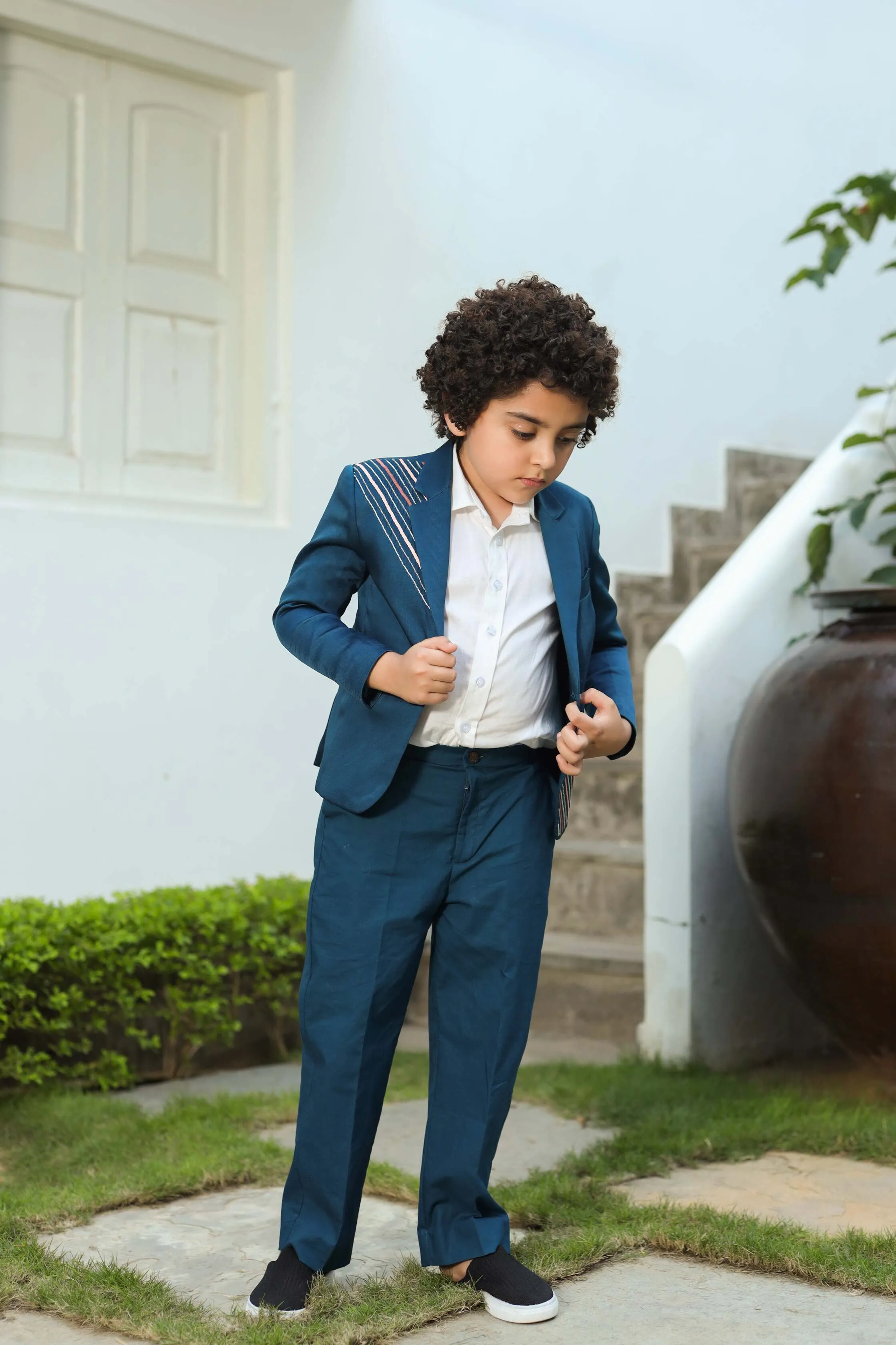 Taabir - German Satin Tuxedo Jacket & Trouser Set For Boys