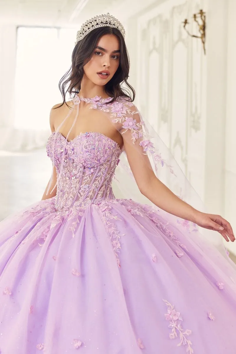 TATIESSA Strapless Lace Cape Quinceañera Ball Gown Dress