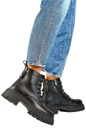 TEEK - Black Lace Up Zipped Ankle Boots