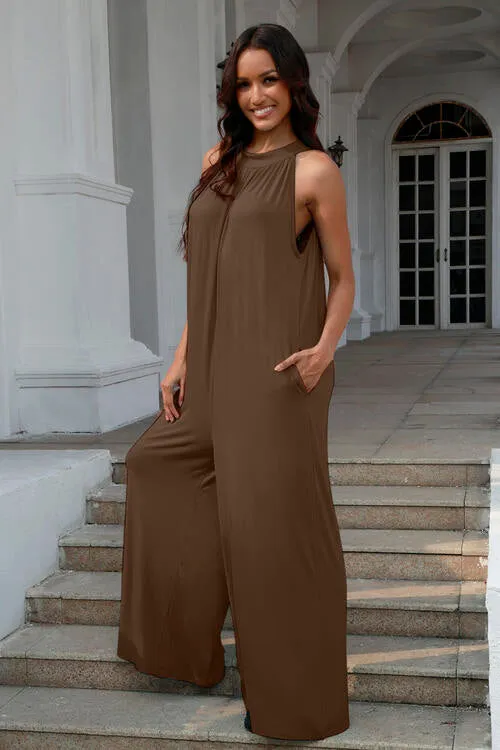 TEEK - Tie Back Cutout Sleeveless Jumpsuit