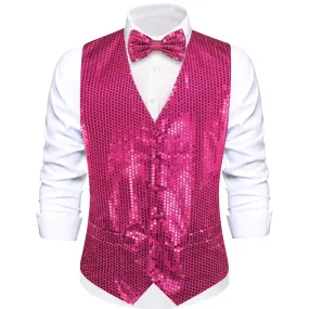 Ties2you Men's Vest Shining Deep Pink Sequins Vest Bow Tie Set