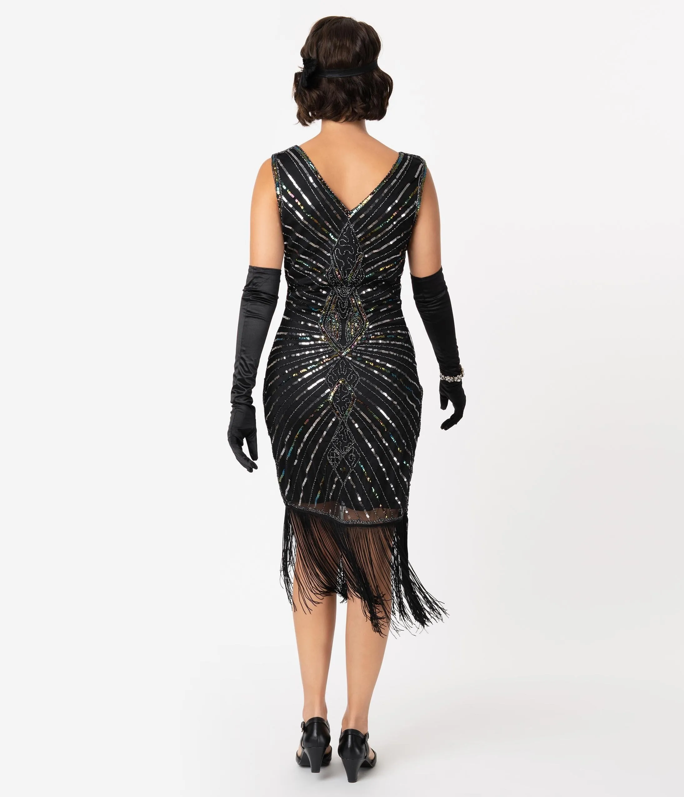 Unique Vintage Black & Silver Sequin Dacquoise Cocktail Flapper Dress