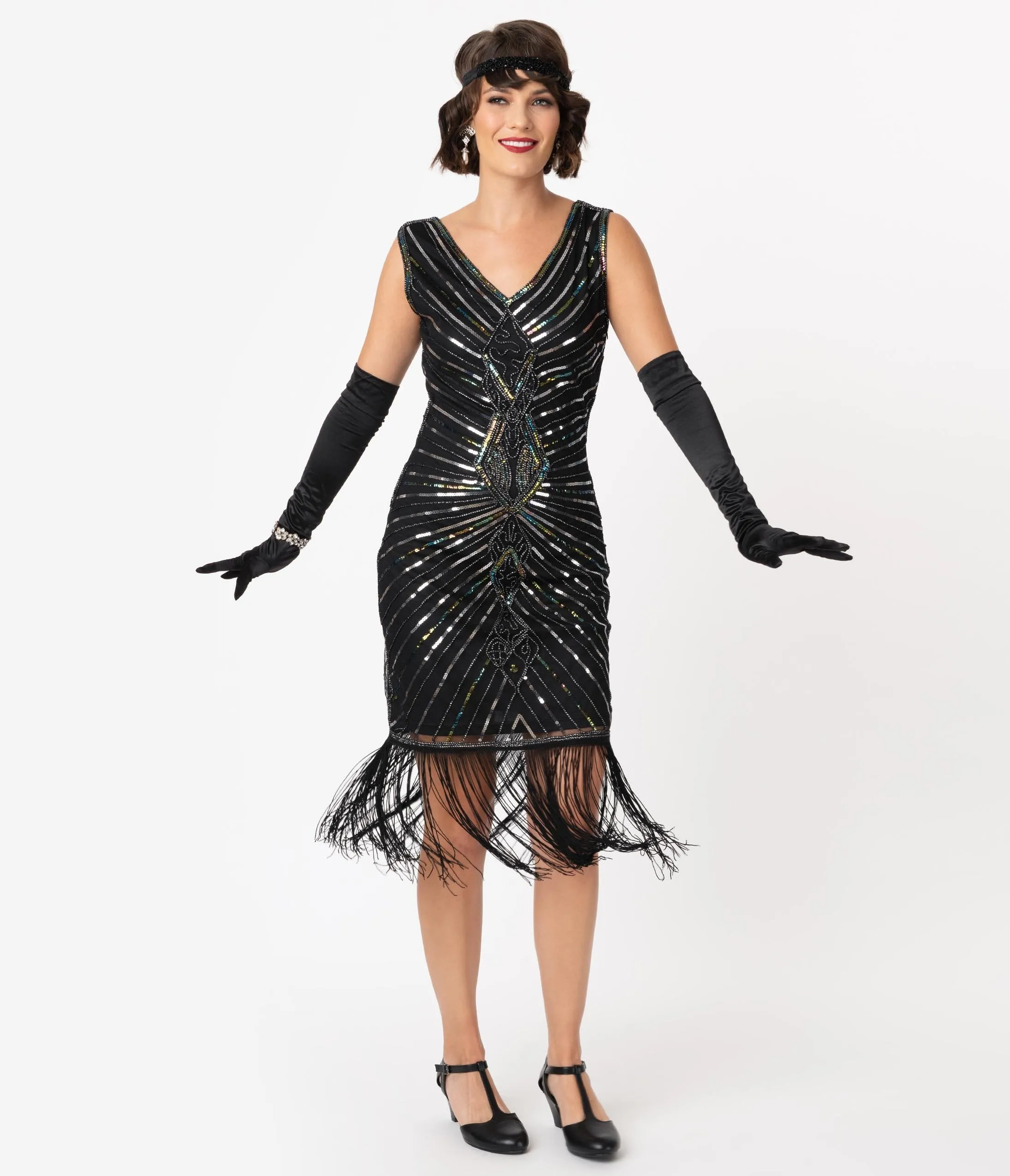 Unique Vintage Black & Silver Sequin Dacquoise Cocktail Flapper Dress