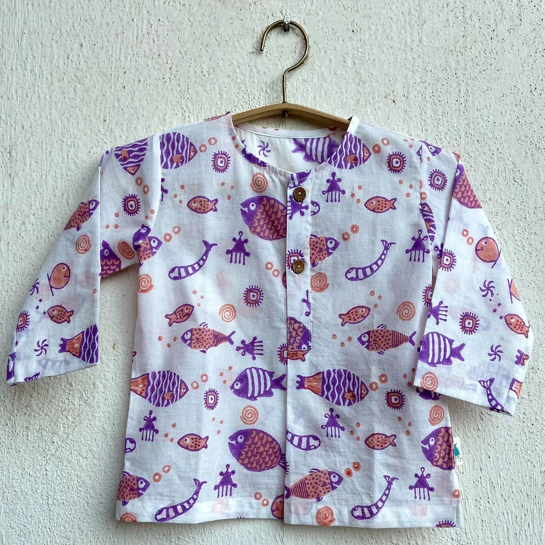 UNISEX ORGANIC KOI PEACH PRINT KURTA    PANTS