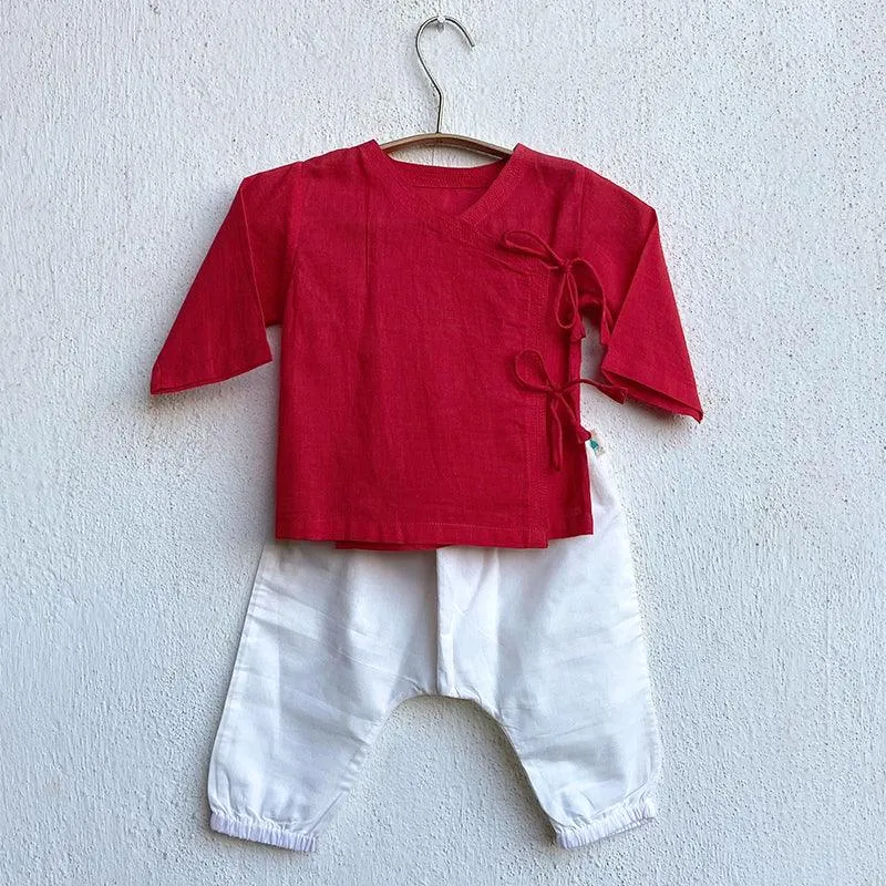 UNISEX ORGANIC RED ANGRAKHA     WHITE PANTS