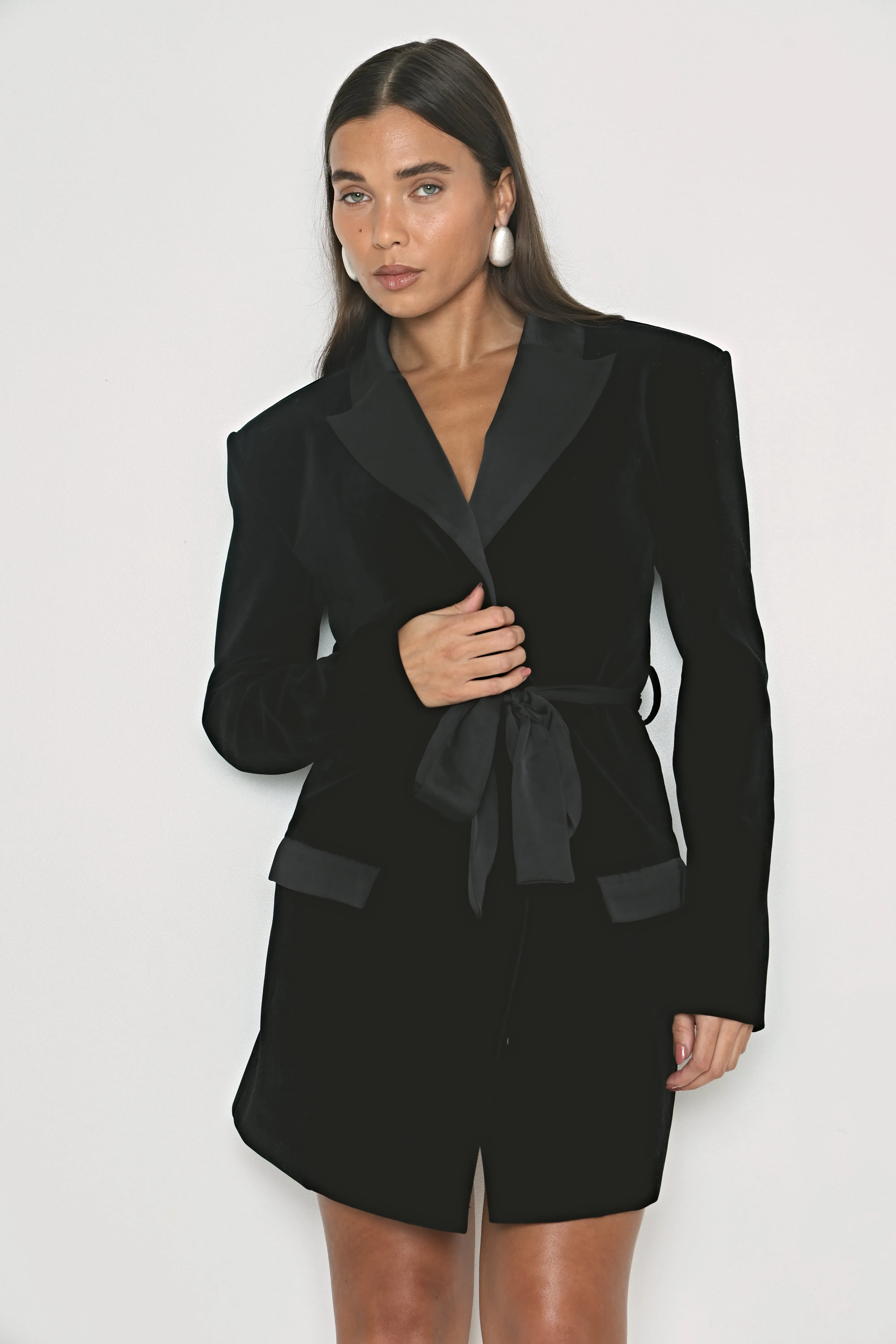 VELVET CONTRAST BLAZER DRESS