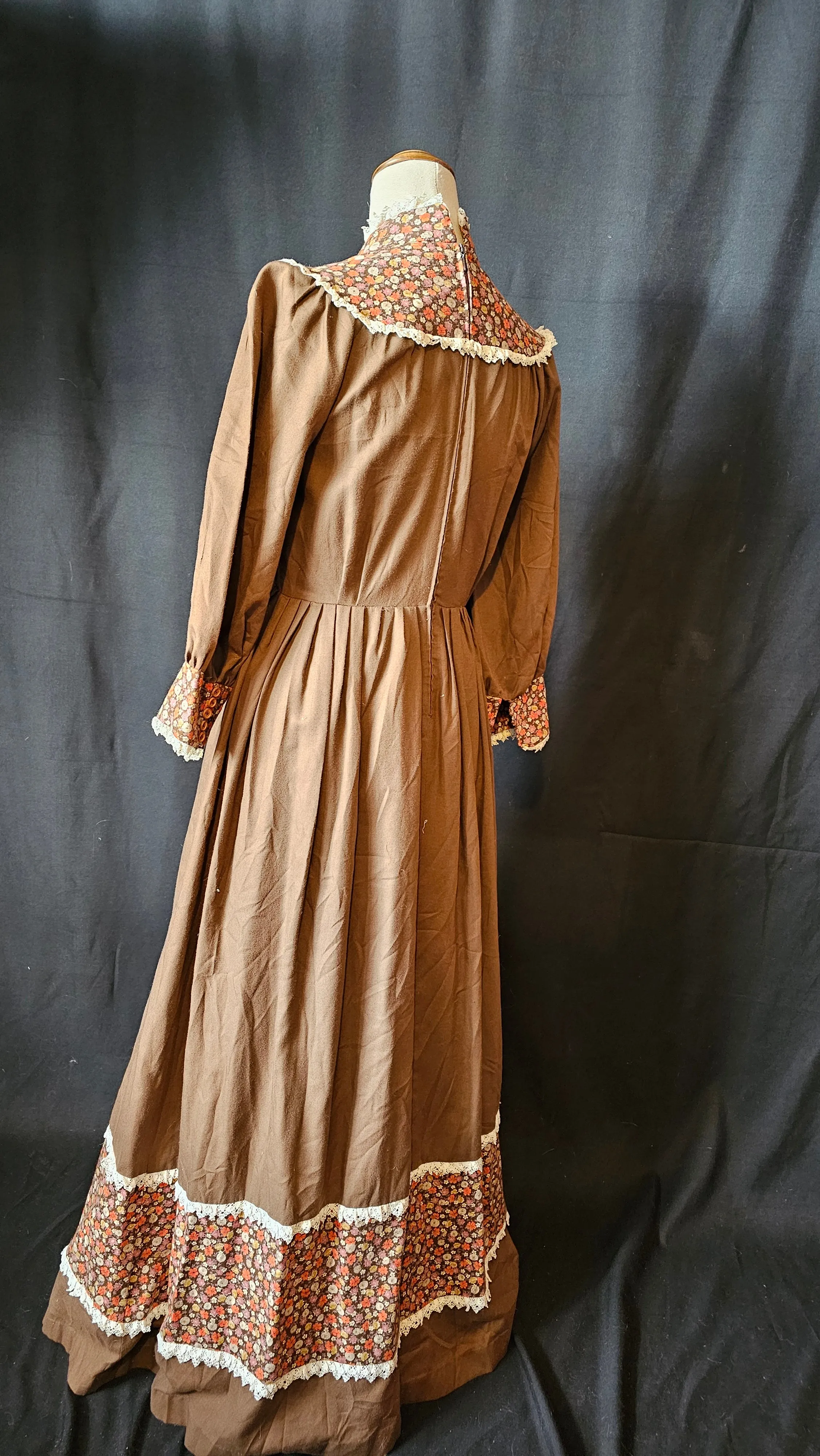 vintage 1970s folk prairie maxi dress size small 8