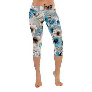 Watercolor Flower Women's Low Rise Capri Leggings (Invisible Stitch)