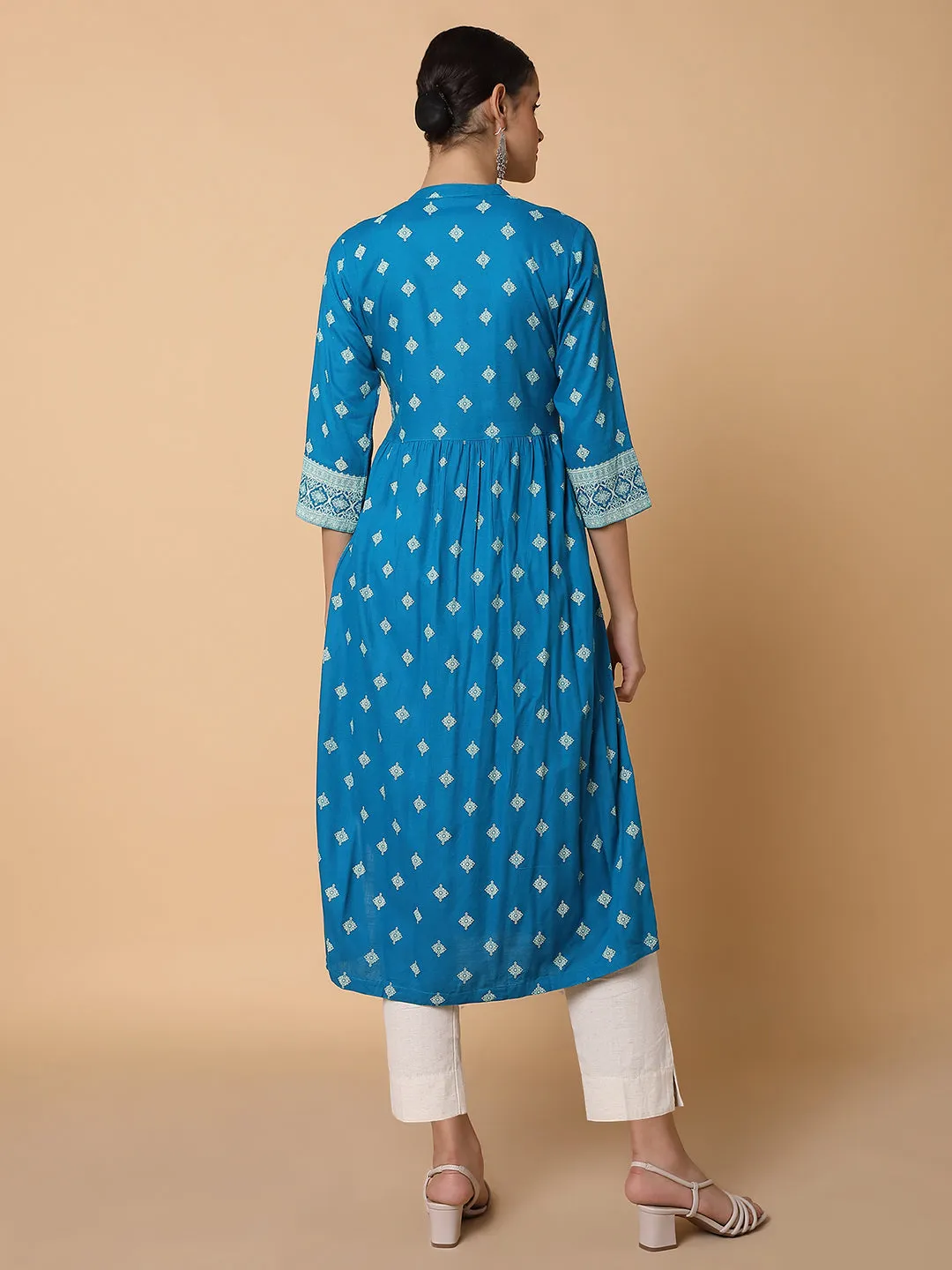 Women A Line Blue Ethnic Motifs Kurta