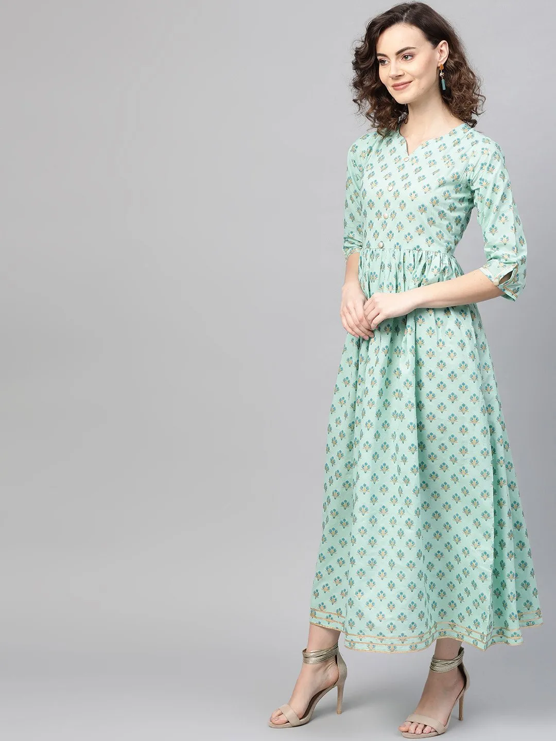 Women Green & Blue Floral Printed Maxi Dress