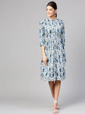 Women Indigo Paisley Front Placket Dress