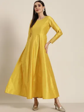 Women Mustard Gota Detail Anarkali Maxi Dress