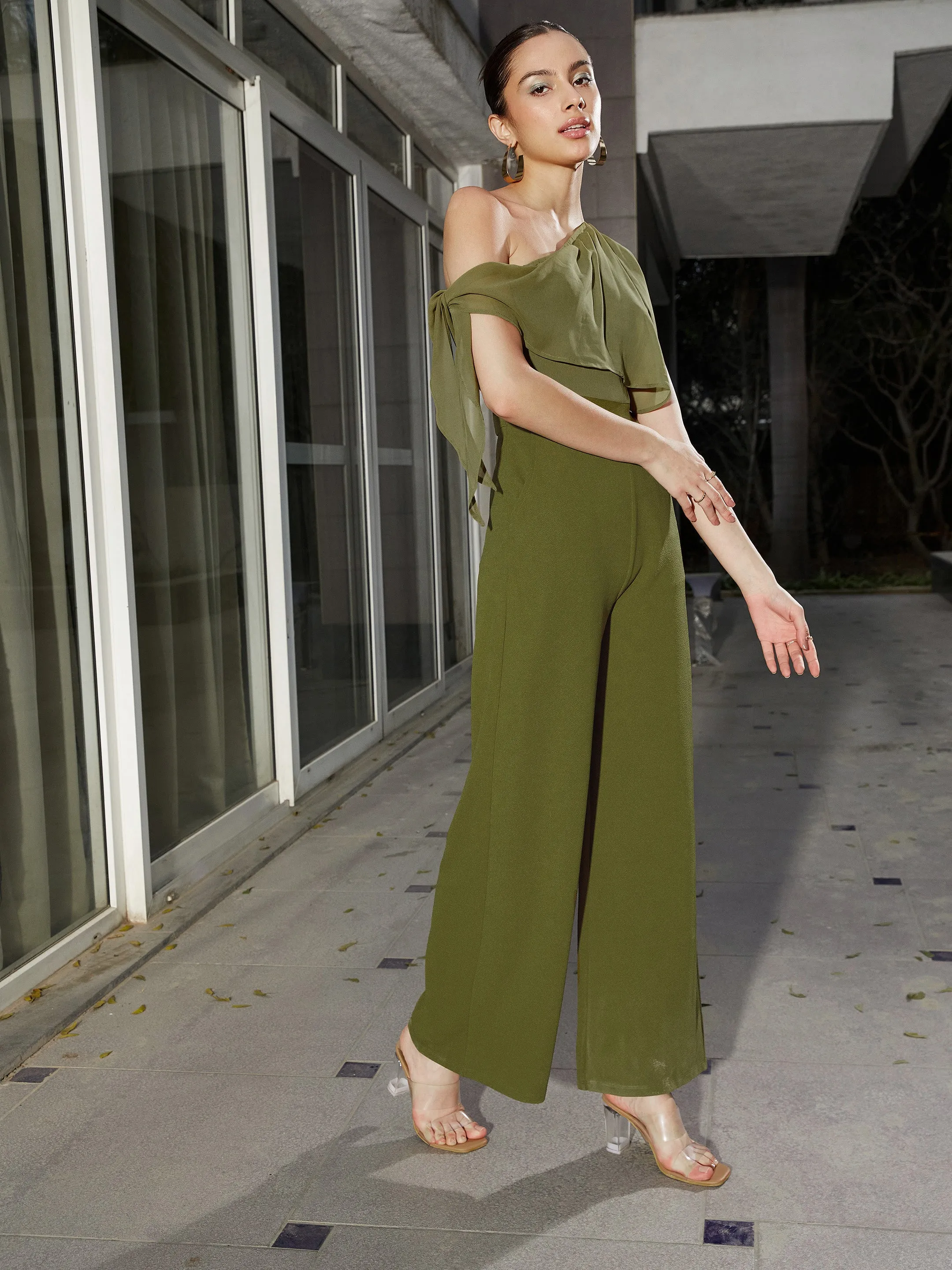 Women Olive One Shoulder Jumpsuit