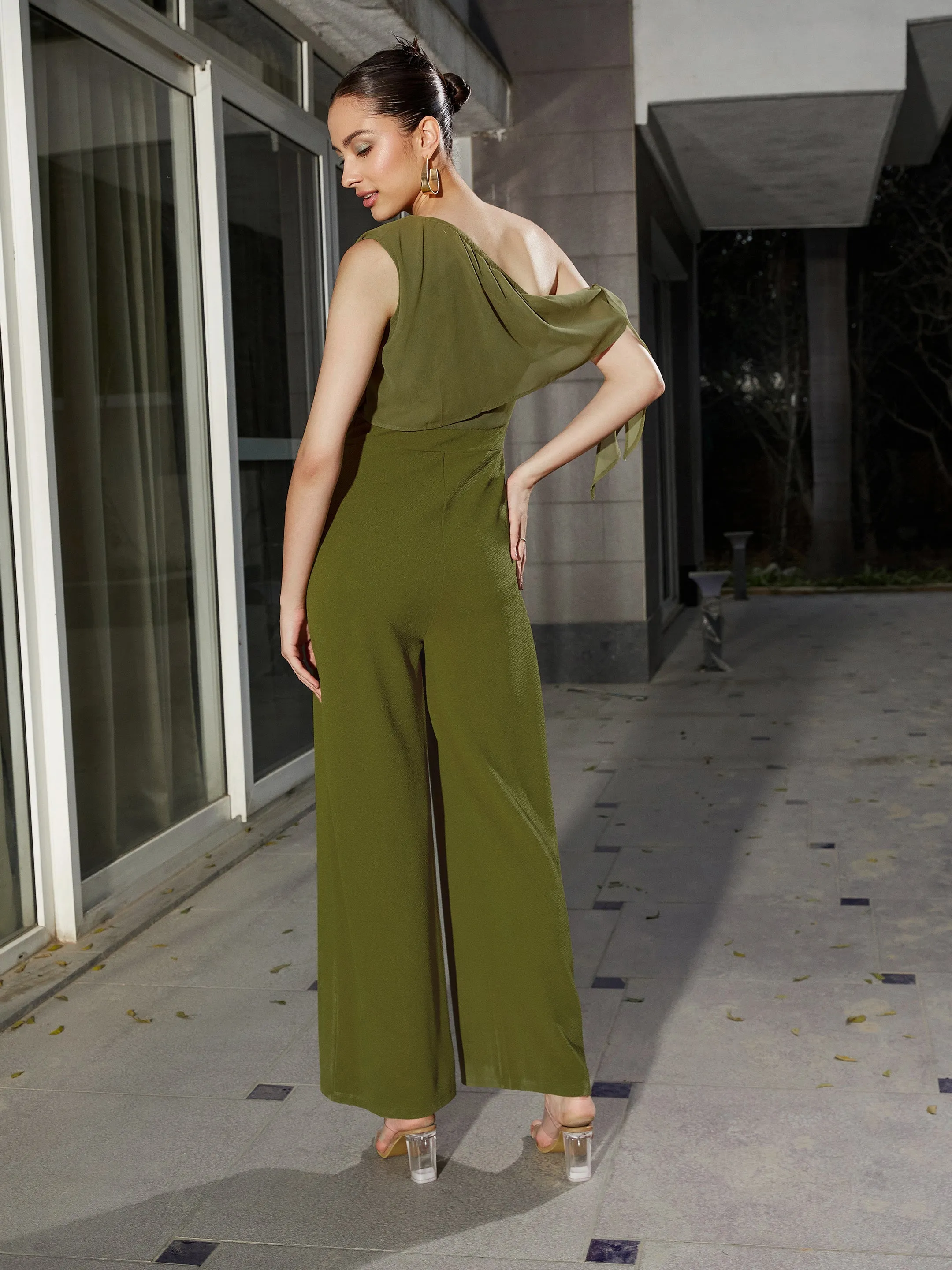 Women Olive One Shoulder Jumpsuit