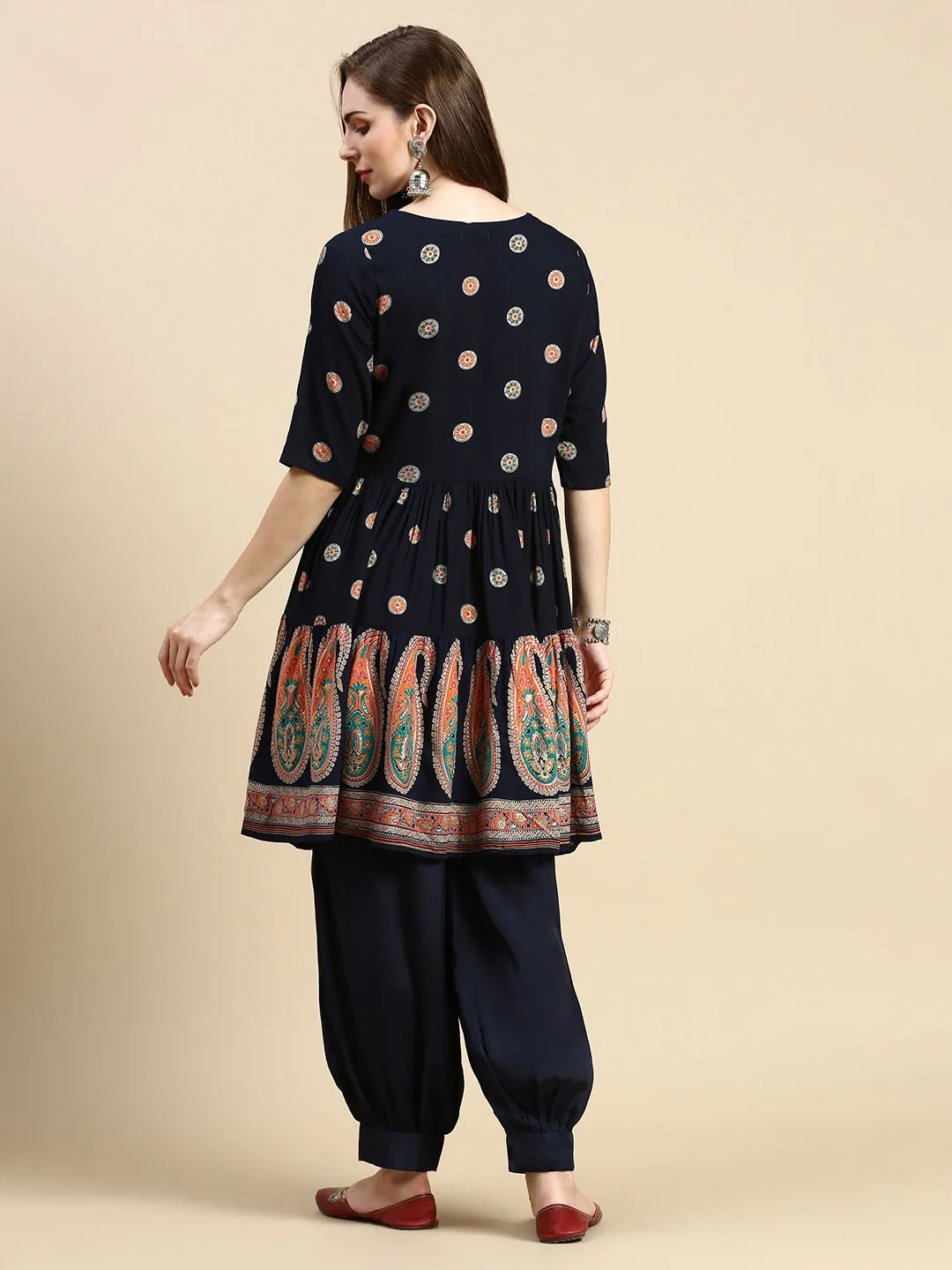 Women Paisley Navy Blue Anarkali Kurti