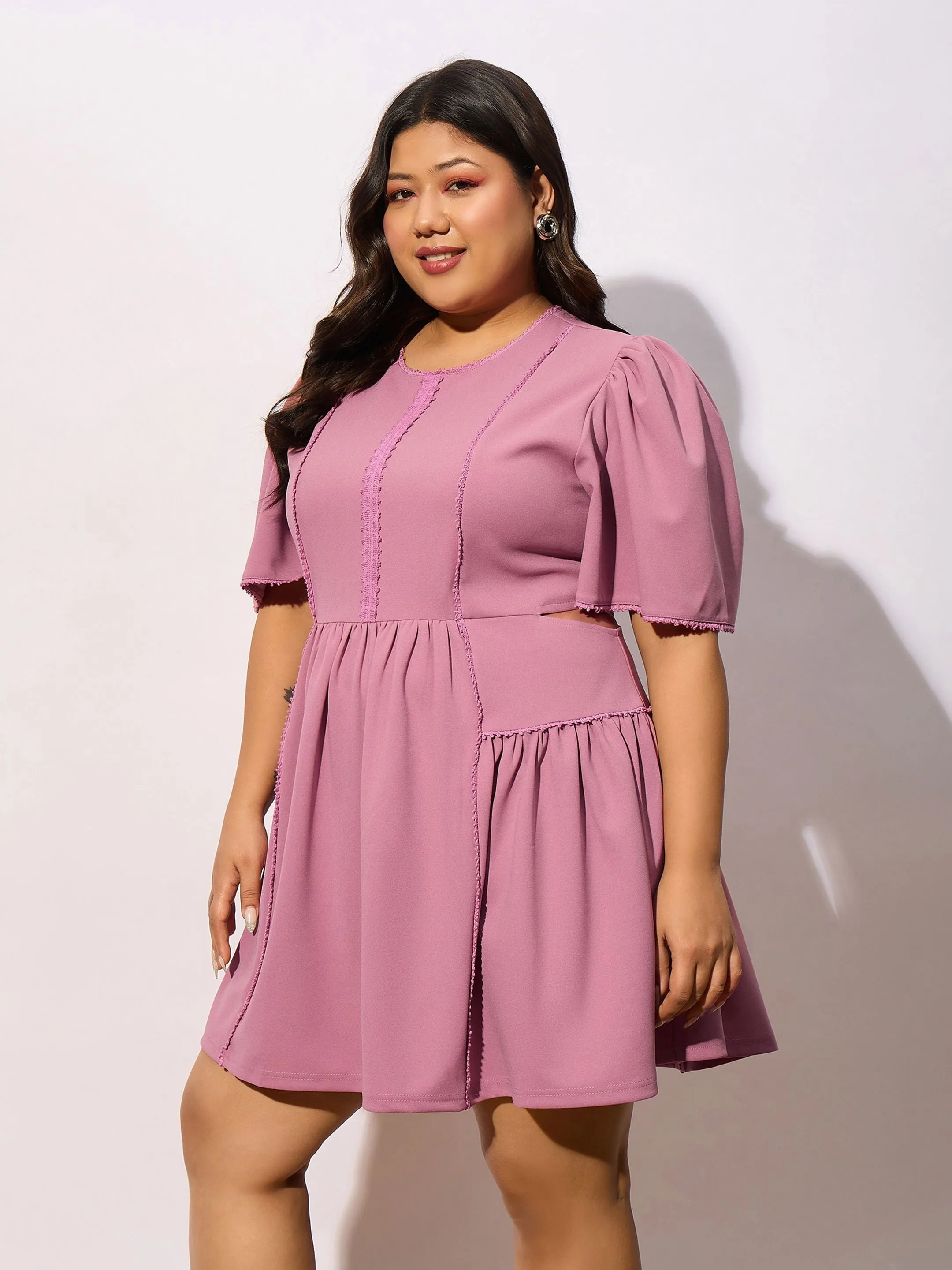 Women Pale Pink Frill Detail Skater Dress