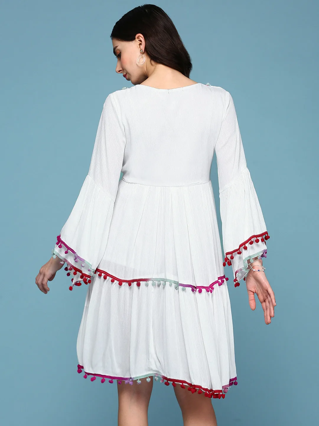 Women White Embroidered Fit and Flare Kurti