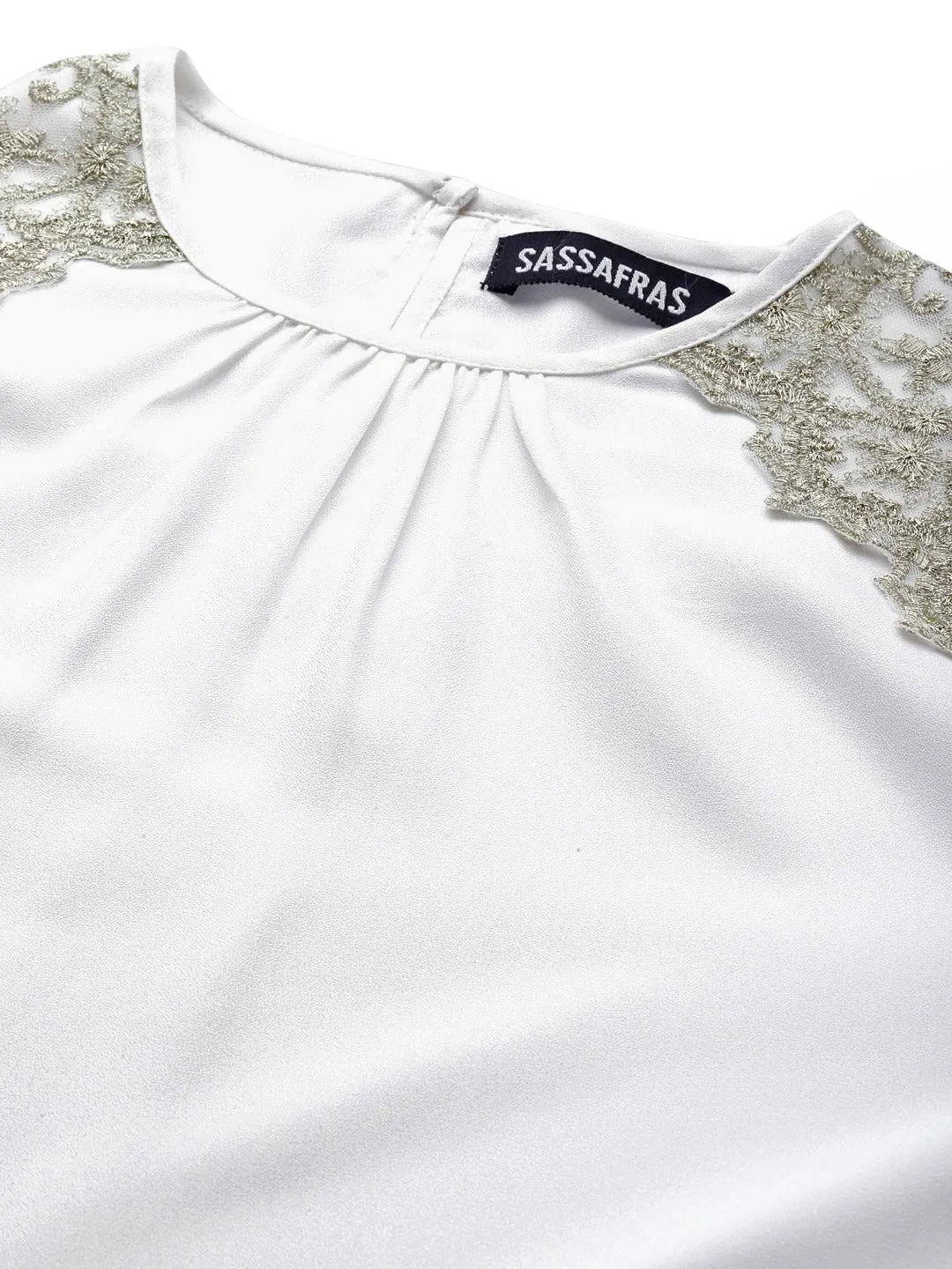 Women White Shoulder Lace Patch Dress