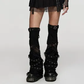 Women's Punk Lace Splice Eyelet Distressed Leg Warmers