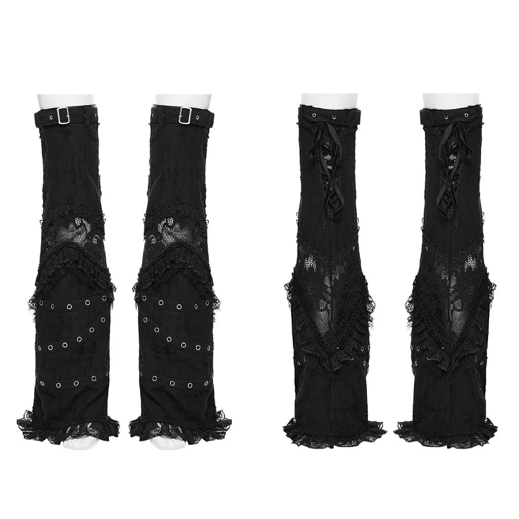 Women's Punk Lace Splice Eyelet Distressed Leg Warmers