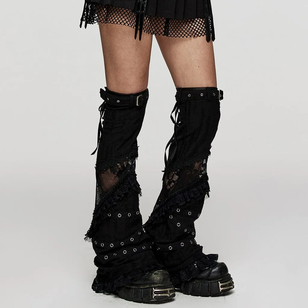 Women's Punk Lace Splice Eyelet Distressed Leg Warmers