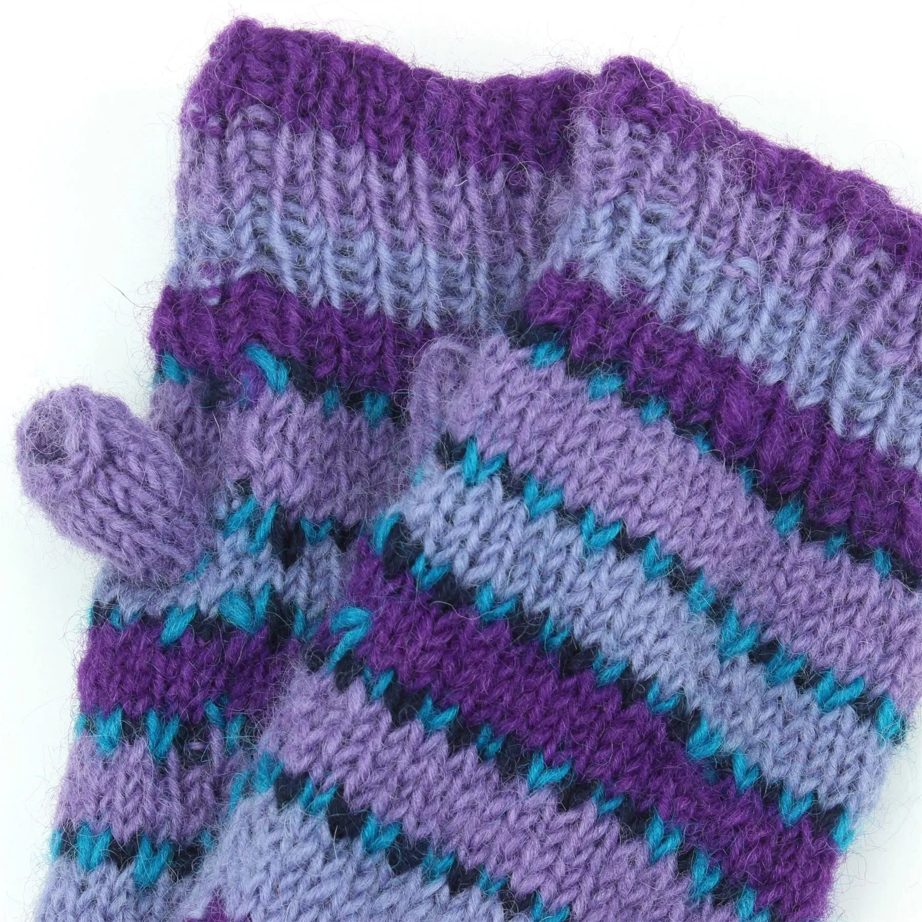 Wool Knit Arm Warmer - Stripe - Purple