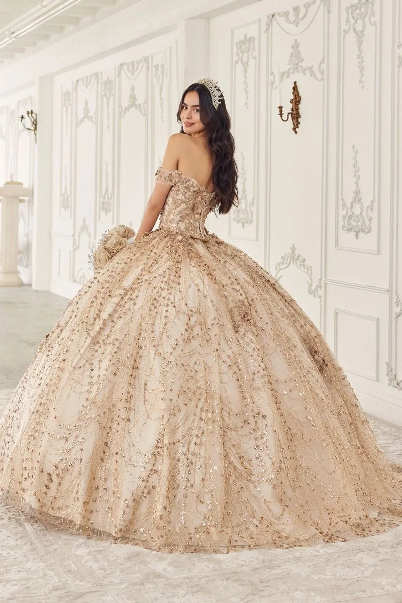 ZARAINE Off Shoulder Glitter Tulle Quinceañera Ball Gown Dress